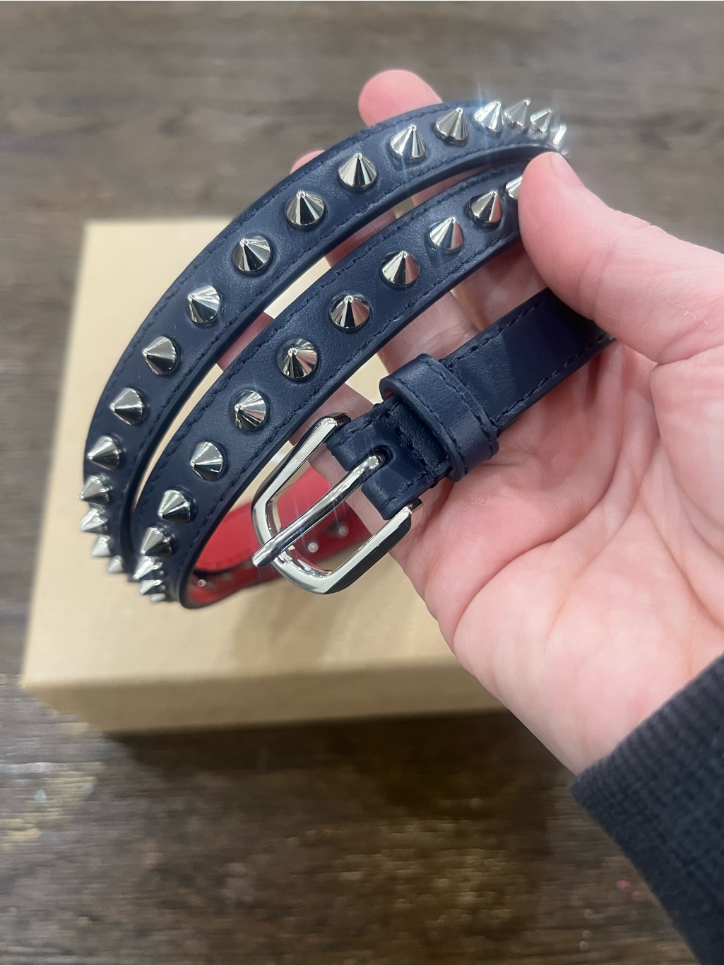 Christian Louboutin Thin Navy Studded Leather Belt